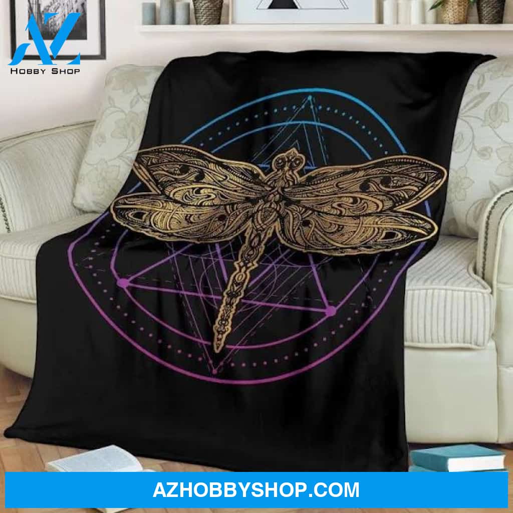 Dragonfly Blanket For Dragonfly Lovers, Circle Dragonfly Micro Fleece Blanket, Warm Dragonfly Throw Blanket, Child & Adult Blanket