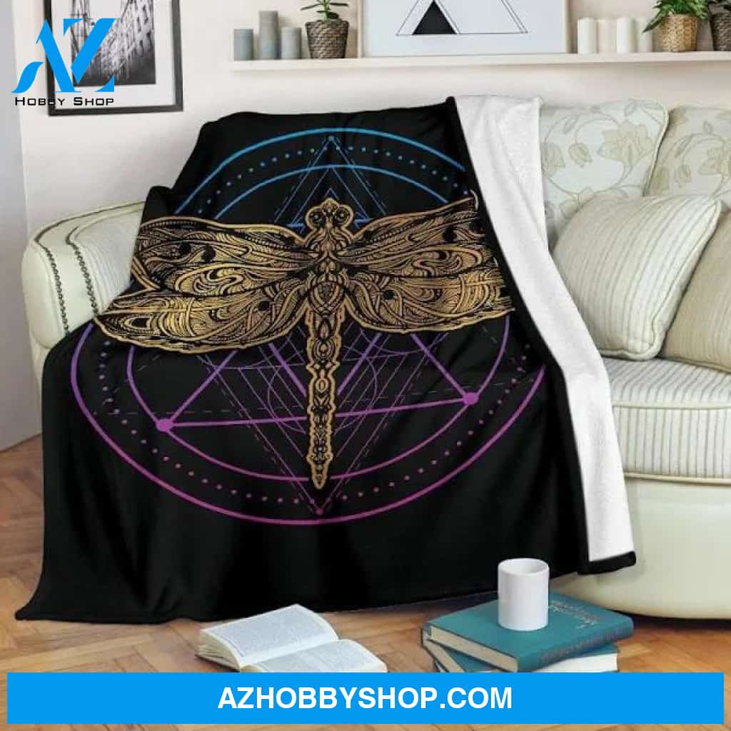 Dragonfly Blanket For Dragonfly Lovers, Circle Dragonfly Micro Fleece Blanket, Warm Dragonfly Throw Blanket, Child & Adult Blanket