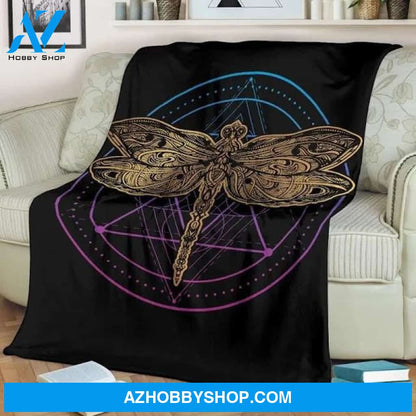 Dragonfly Blanket For Dragonfly Lovers, Circle Dragonfly Micro Fleece Blanket, Warm Dragonfly Throw Blanket, Child & Adult Blanket