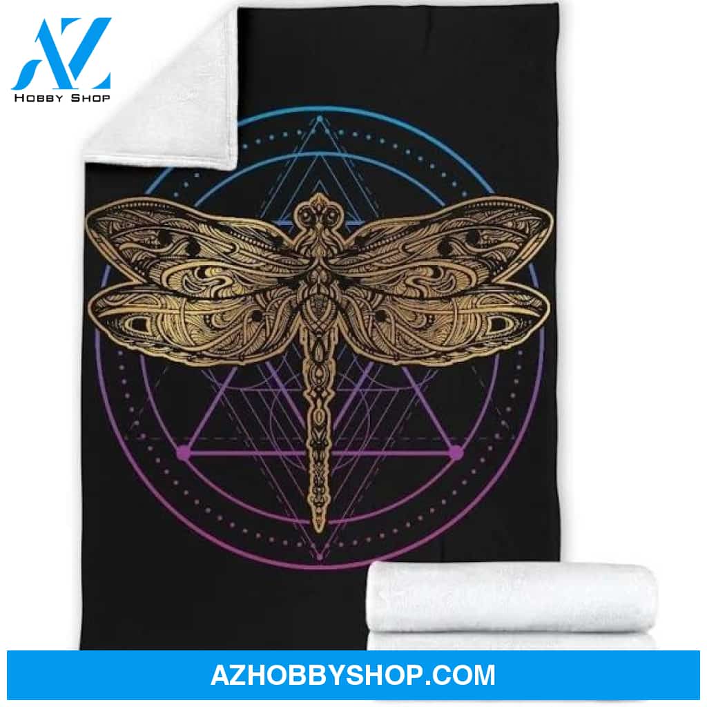 Dragonfly Blanket For Dragonfly Lovers, Circle Dragonfly Micro Fleece Blanket, Warm Dragonfly Throw Blanket, Child & Adult Blanket