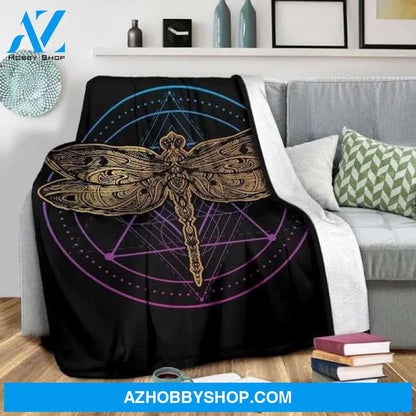 Dragonfly Blanket For Dragonfly Lovers, Circle Dragonfly Micro Fleece Blanket, Warm Dragonfly Throw Blanket, Child & Adult Blanket