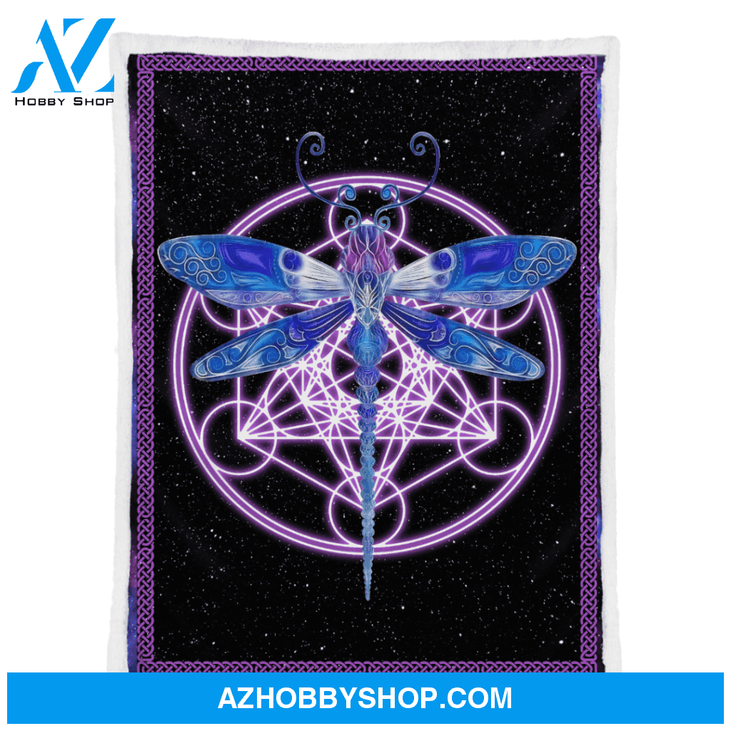 Dragonfly Blanket, Women's Colorful Dragonfly Fleece Blanket