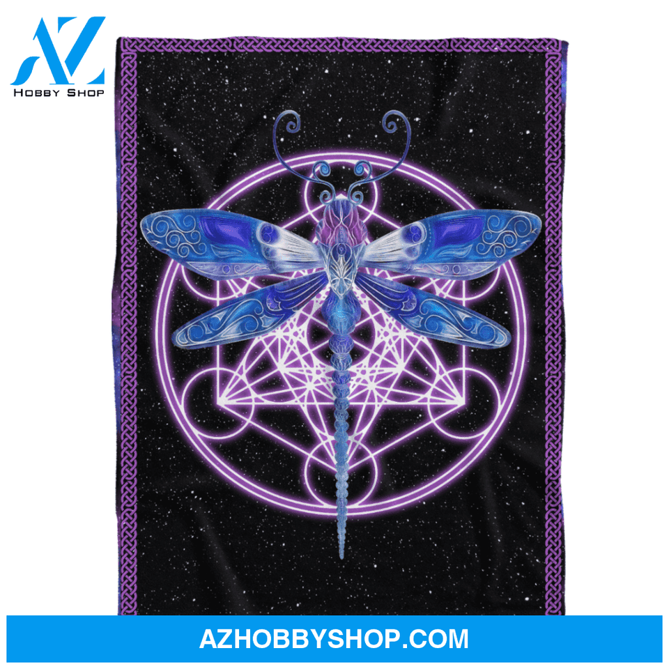 Dragonfly Blanket, Women's Colorful Dragonfly Fleece Blanket
