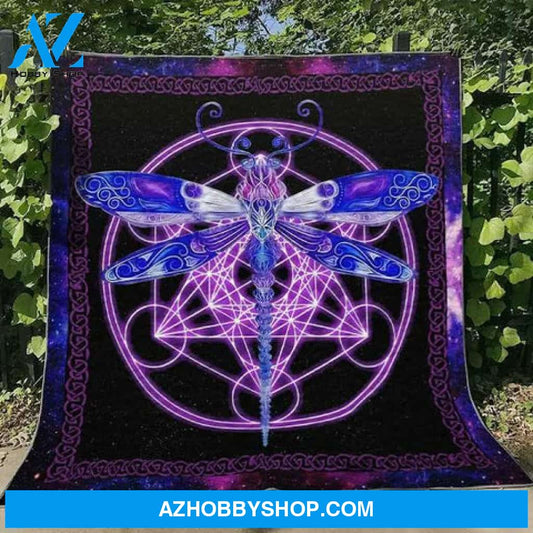 Dragonfly Blanket Women's Colorful Dragonfly Quilt Fleece Sherpa Throw