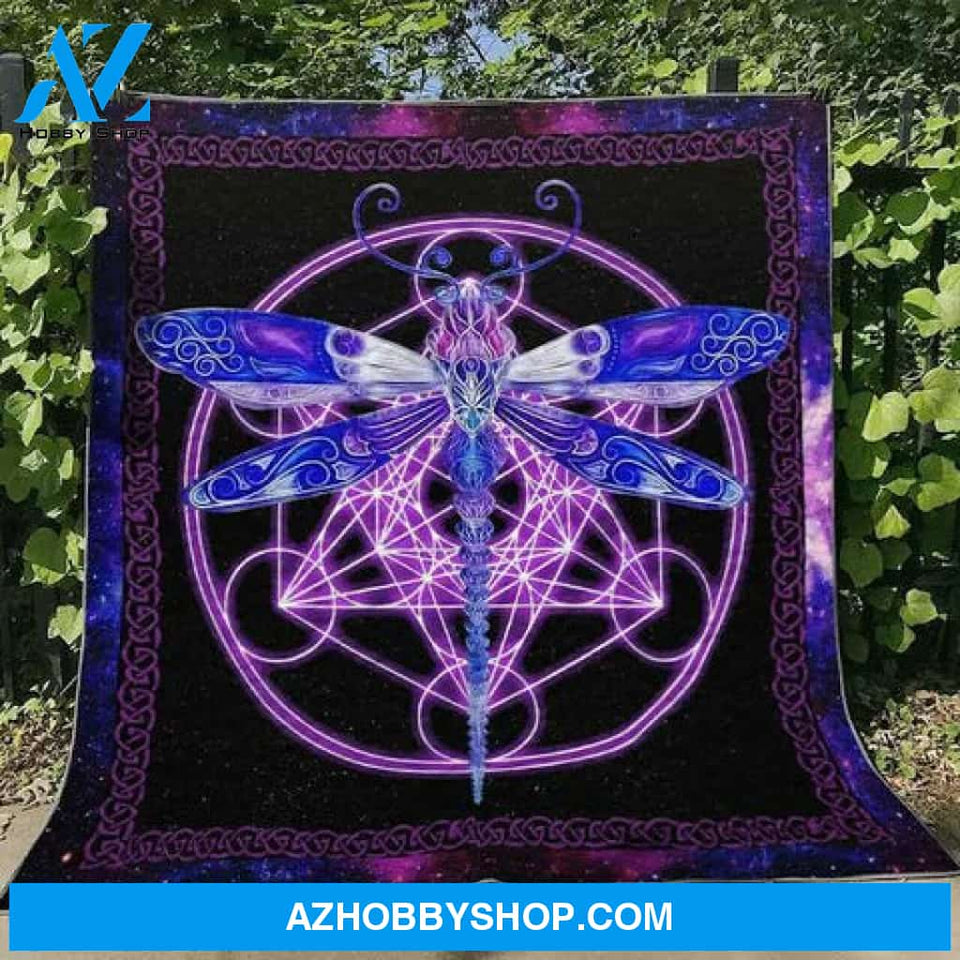 Dragonfly Blanket Women's Colorful Dragonfly Quilt Fleece Sherpa Throw