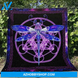 Dragonfly Blanket Women's Colorful Dragonfly Quilt Fleece Sherpa Throw