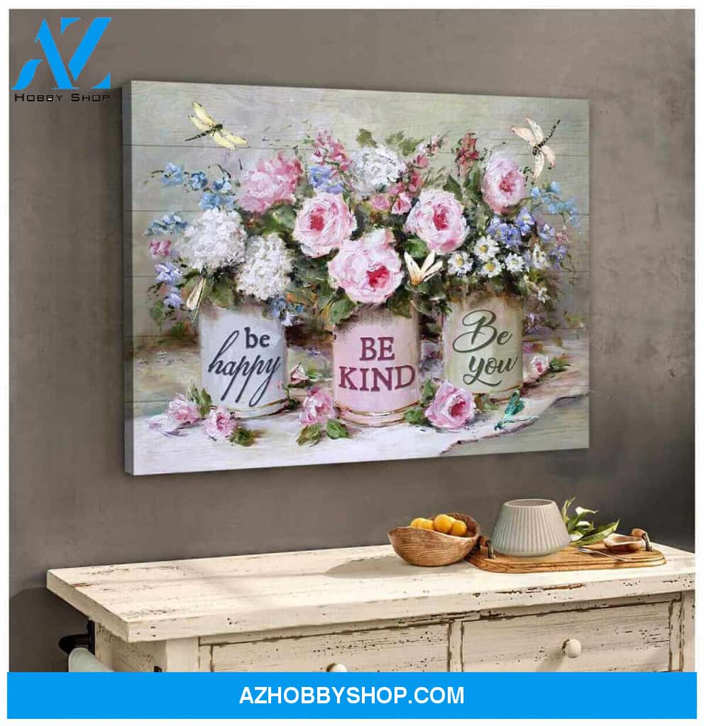 Dragonfly Canvas Be Happy Be Kind Be You Wall Art Decor | Moosfy Wrap Canvas Ready To Hang