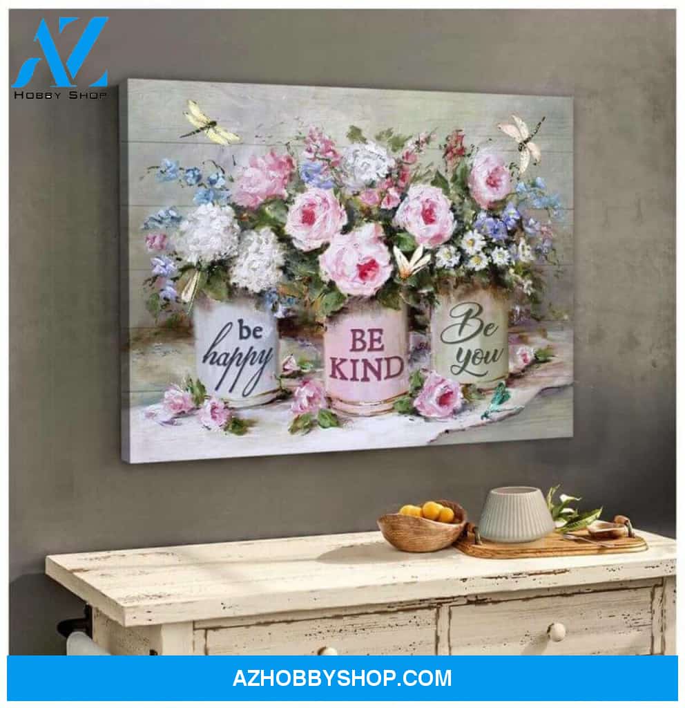 Dragonfly Canvas Be Happy Be Kind Be You Wall Art Decor | Moosfy Wrap Canvas Ready To Hang