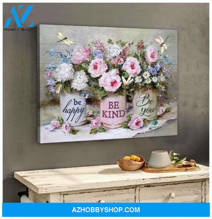 Dragonfly Canvas Be Happy Be Kind Be You Wall Art Decor | Moosfy Wrap Canvas Ready To Hang