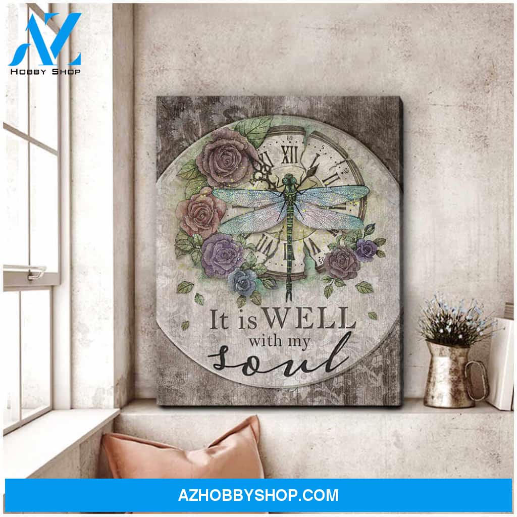 Dragonfly Canvas It Is Well With My Soul Wall Art Decor