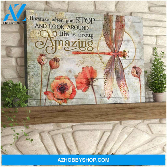 Dragonfly Canvas Life Is Pretty Amazing Wall Art Decor | Moosfy Wrap Canvas Ready To Hang