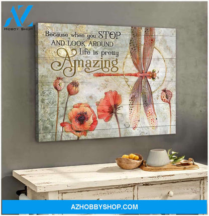 Dragonfly Canvas Life Is Pretty Amazing Wall Art Decor | Moosfy Wrap Canvas Ready To Hang