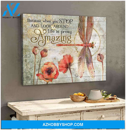 Dragonfly Canvas Life Is Pretty Amazing Wall Art Decor | Moosfy Wrap Canvas Ready To Hang