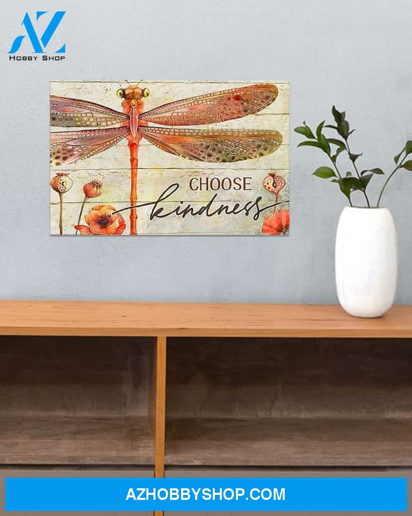 Dragonfly Choose Kindness Canvas Wall Art, Wall Decor Visual Art