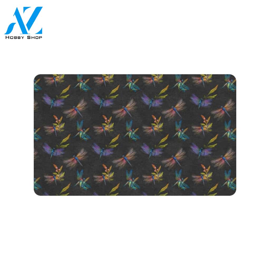 Dragonfly Colorful Realistic Print Rubber Doormat
