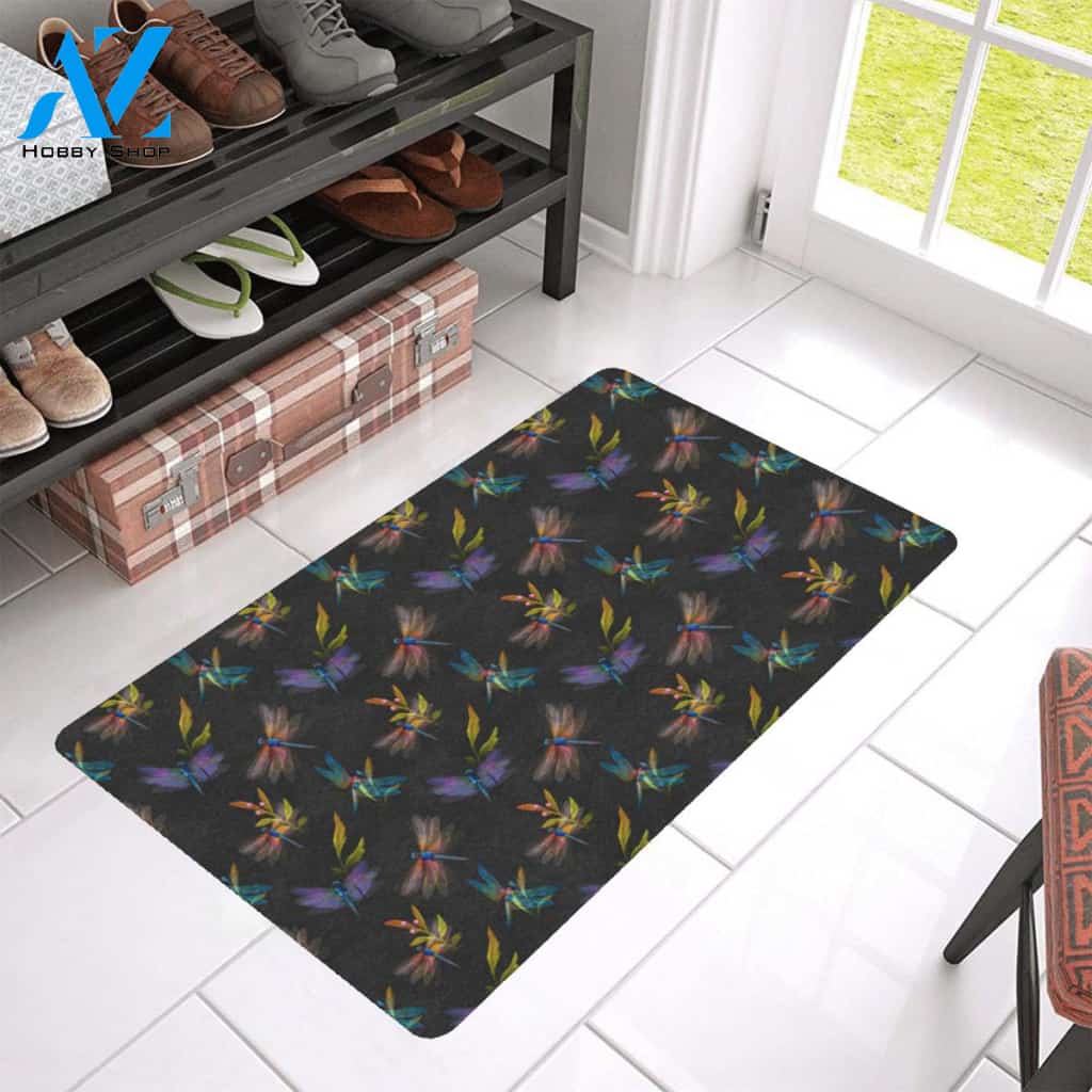 Dragonfly Colorful Realistic Print Rubber Doormat