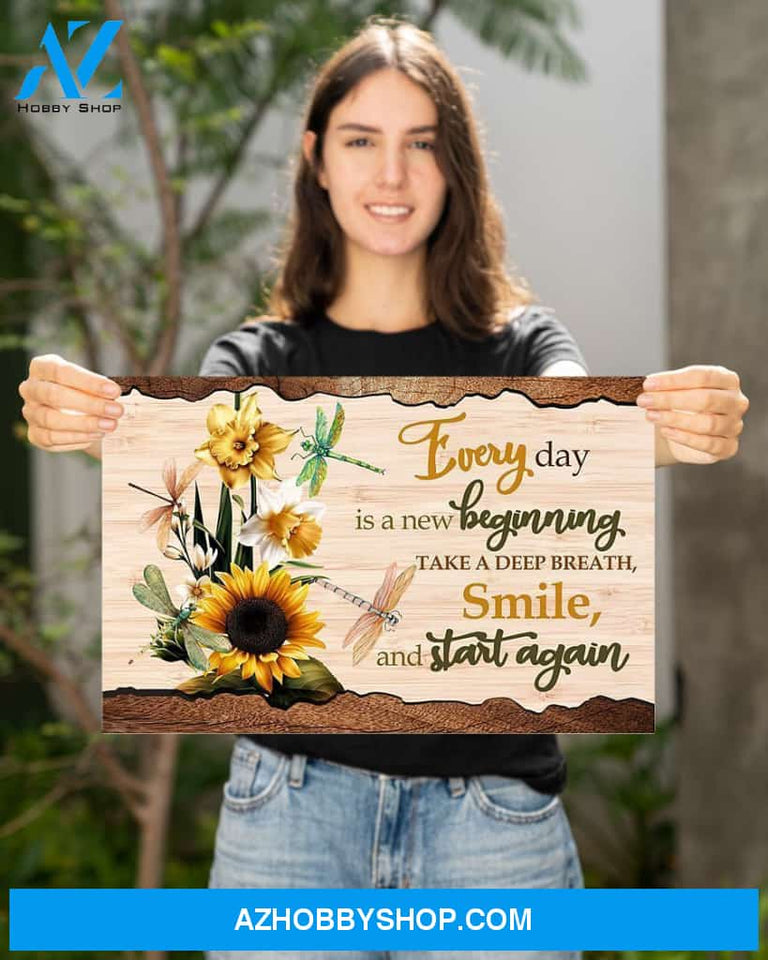 Dragonfly Every Day Is A New Beginning Canvas Painting, Wall Decor Visual Art