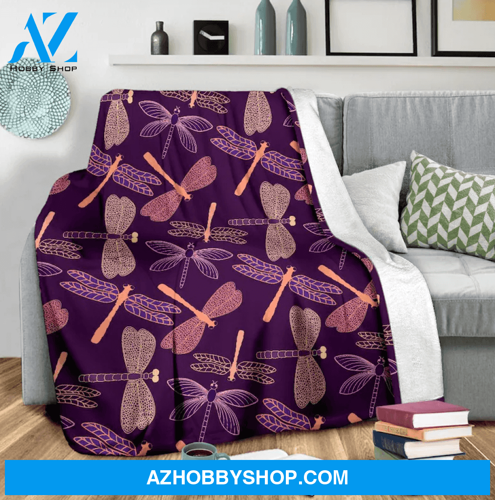 Dragonfly Fleece Blanket Home Decor Bedding Couch Sofa Soft And Comfy Cozy Meaningful Gift For Dragonfly Lover, Gift For Friend Family, Birthday Gift