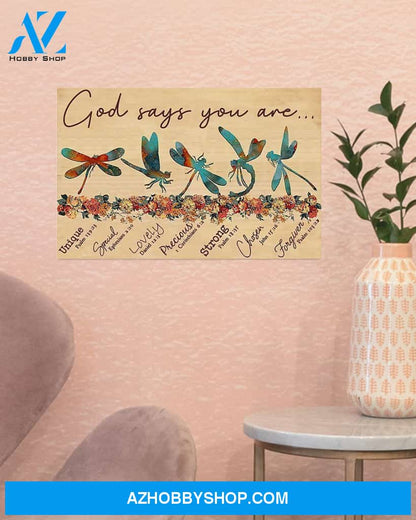 Dragonfly God Says You Are Lovely Canvas Painting, Wall Decor Visual Art