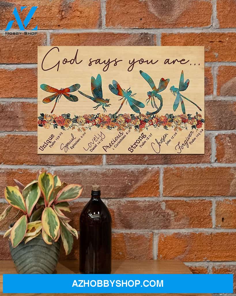 Dragonfly God Says You Are Lovely Canvas Painting, Wall Decor Visual Art