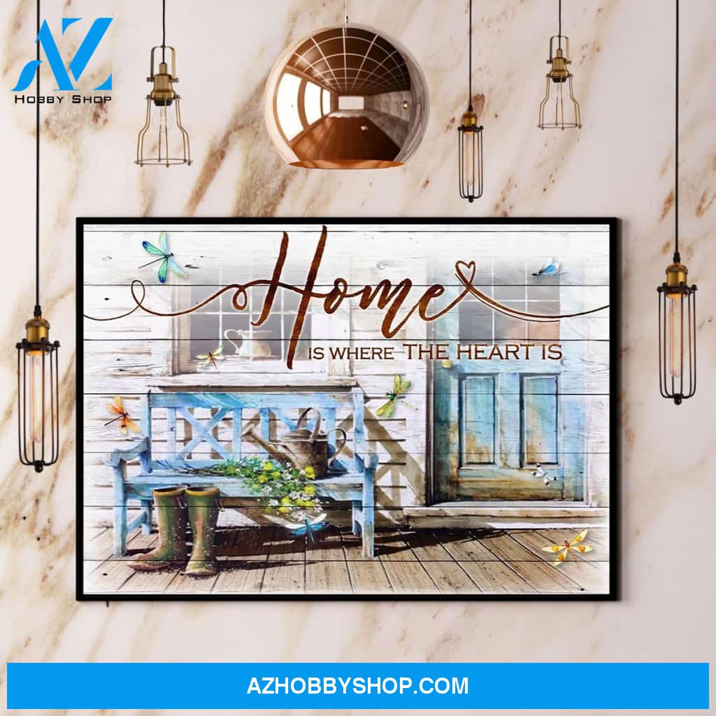 Dragonfly Home Is Where The Heart Is Canvas And Poster, Wall Decor Visual Art