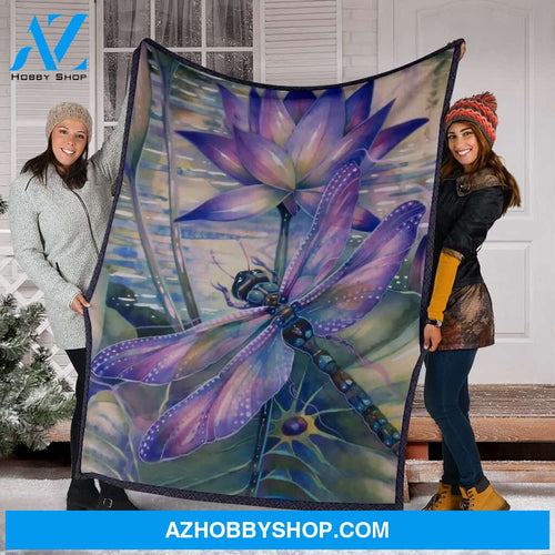 Dragonfly In Lotus Pre Fleece Blanket