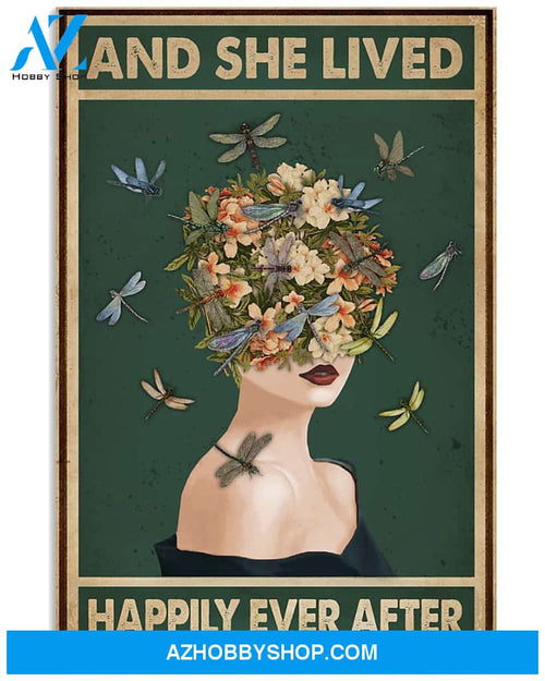 Dragonfly Lady She Lived Happily Ever After Poster Canvas