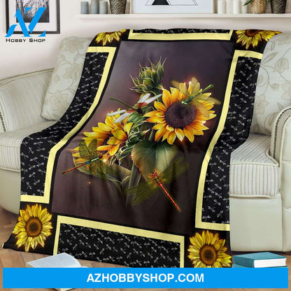 Dragonfly Sunflower Dark Blanket Gift For Dragonfly Lovers Birthday Gift Home Decor Bedding Couch Sofa Soft and Comfy Cozy