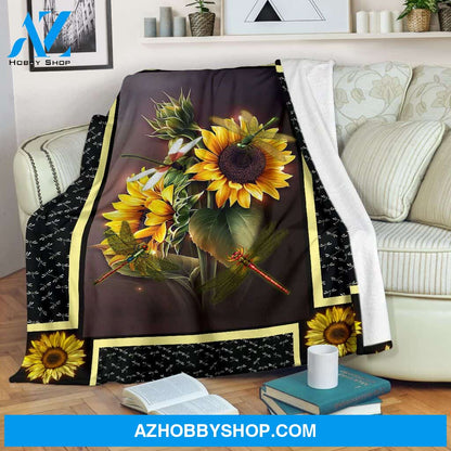 Dragonfly Sunflower Dark Blanket Gift For Dragonfly Lovers Birthday Gift Home Decor Bedding Couch Sofa Soft and Comfy Cozy
