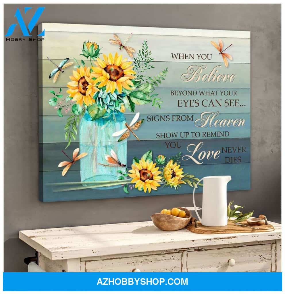 Dragonfly Sunflower When You Believe Canvas Wall Art
