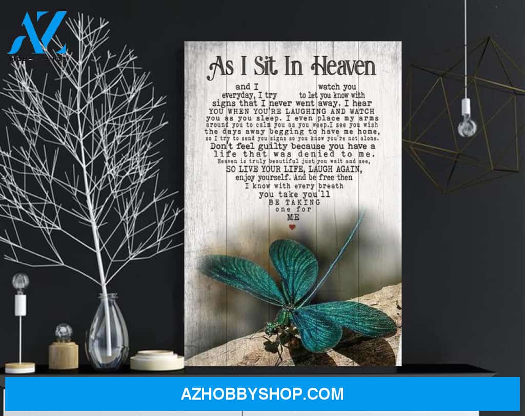 Dragonfly Wall Art Decor Canvas, As I Sit In Heaven, Memorial Keepsake Canvas, Sympathy Gifts, Family Gift Ideas, Dragonfly Canvas