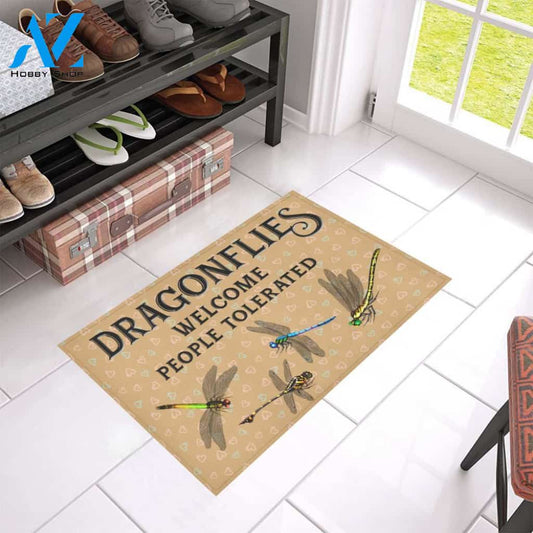 Dragonfly Welcome People Tolerated Funny Indoor And Outdoor Doormat Warm House Gift Welcome Mat Funny Birthday Gift For Dragonfly Lovers