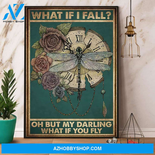 Dragonfly What If I Fall Retro Canvas And Poster, Wall Decor Visual Art