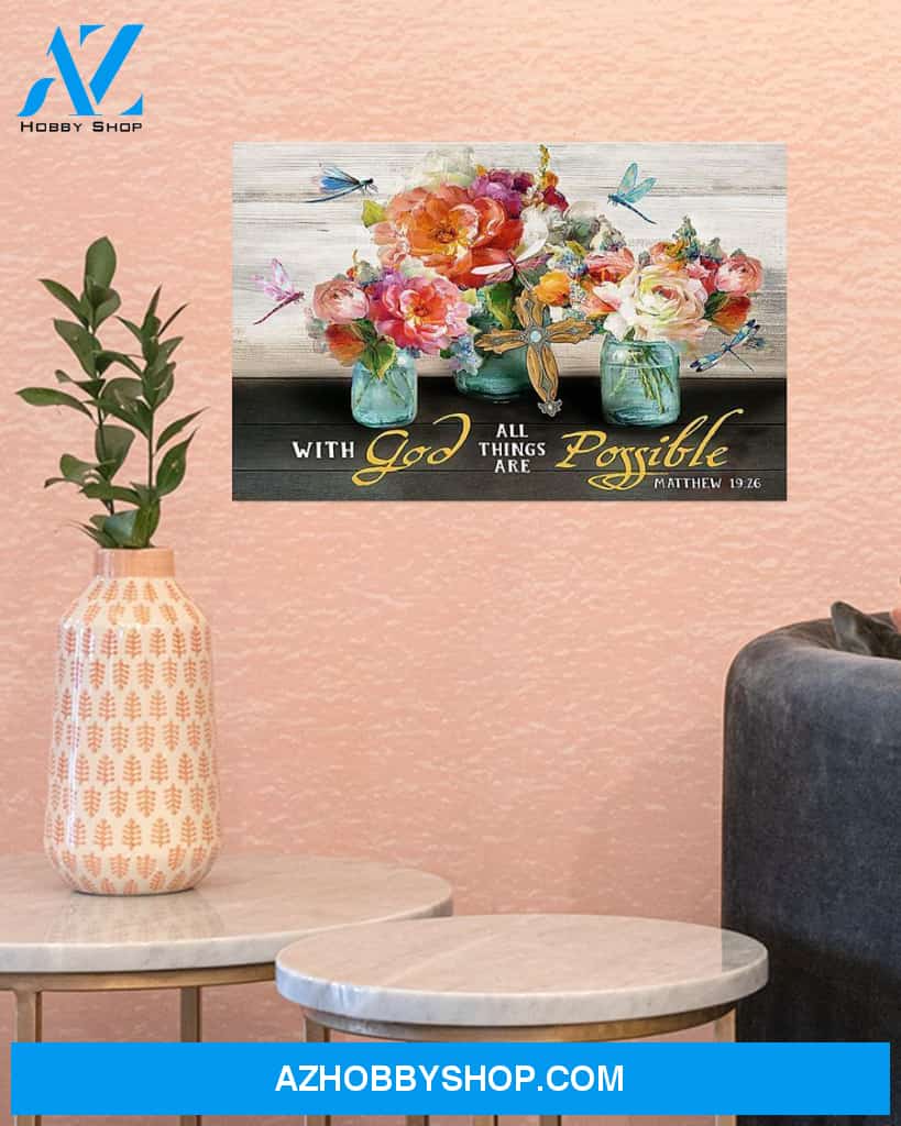 Dragonfly With God All Things Are Possible Canvas Gift, Wall Decor Visual Art