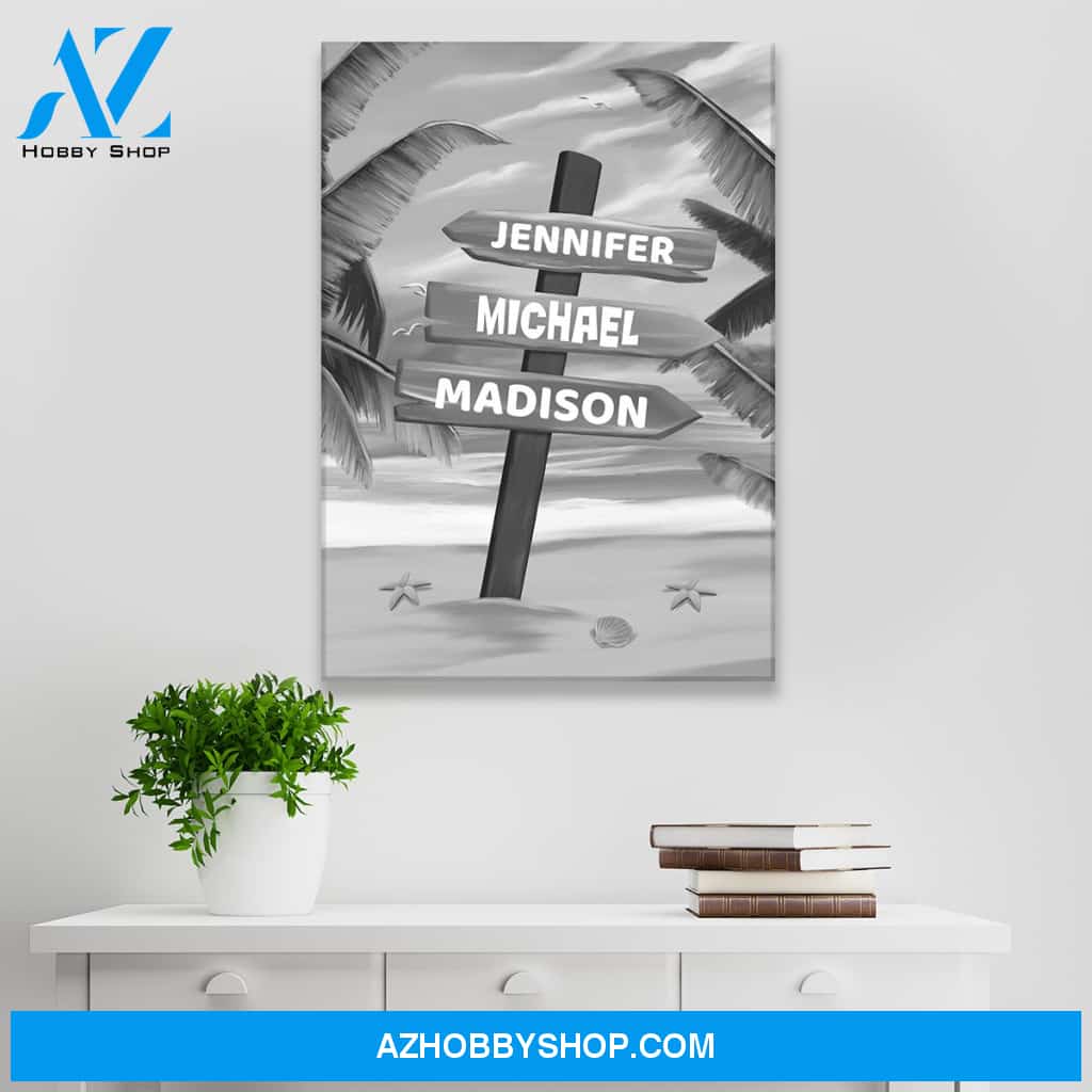 Drawing Beach Sign Multi-Names Premium Canvas