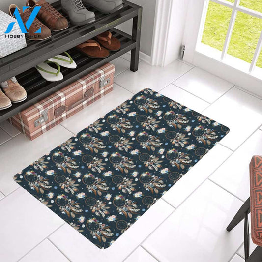 Dream Catcher Boho Floral Style Rubber Doormat