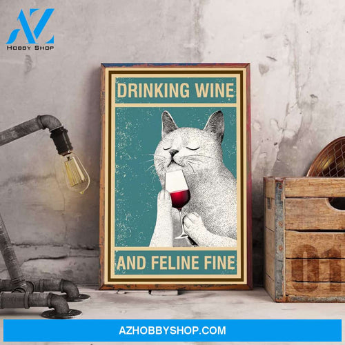 Drinking Wine And Feline Fine White Cat And Wine Canvas And Poster, Wall Decor Visual Art