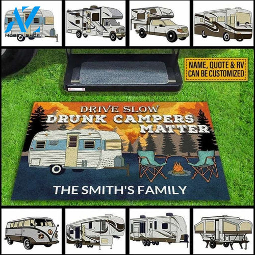 Drive Slow Drunk Campers Matter Doormat, Personalized Welcome Mat, Custom Welcome Mat, Camping Welcome Mat, Camper Doormat Gift