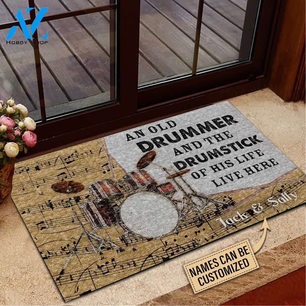 Drum An Old Drummer And Drumstick Live Here Custom Doormat | Welcome Mat | House Warming Gift