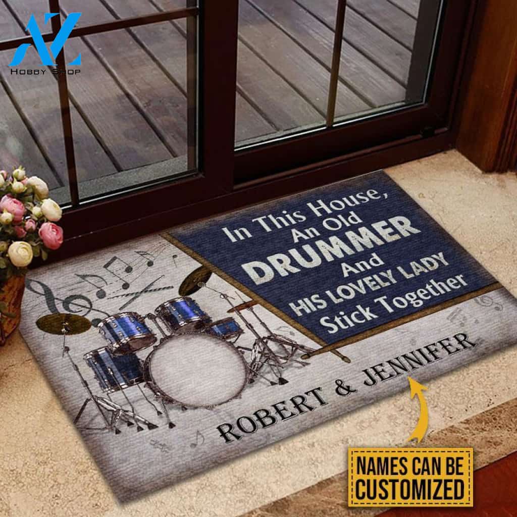 Drum Blue Old Couple In The House Custom Doormat | Welcome Mat | House Warming Gift