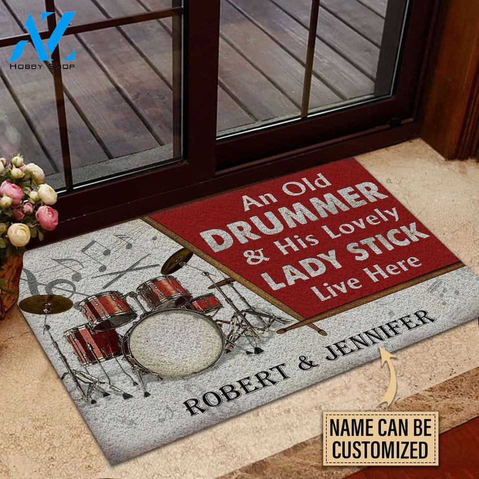 Drum Old Couple Live Here Custom Doormat | Welcome Mat | House Warming Gift