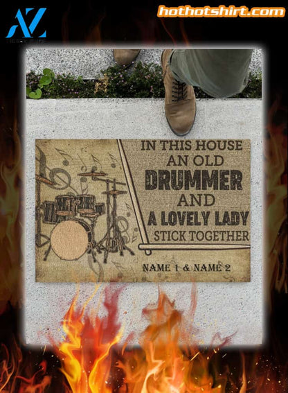 Drummer and a lovely lady stick together personalized doormat