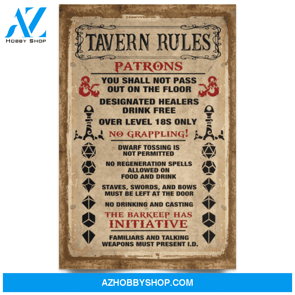 Dungeons & Dragons Tavern Rules Poster Canvas Wall Decor Visual Art