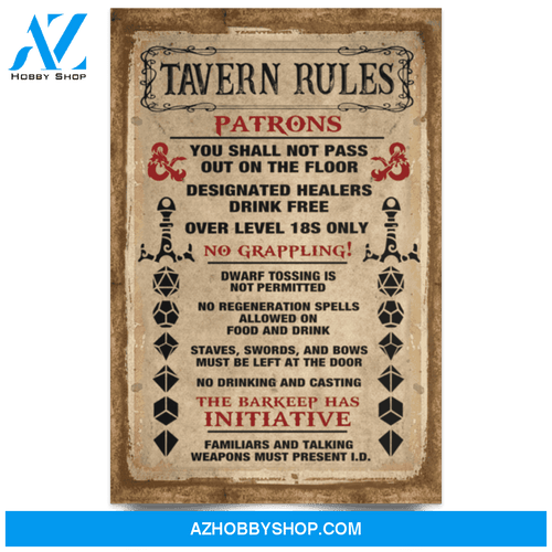 Dungeons & Dragons Tavern Rules Poster Canvas Wall Decor Visual Art