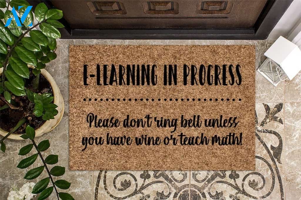 E-Learning In Progress Don't Ring Bell - Teacher Gift, Funny Door Mat Rug Home Virtual Learning Doormat Custom Warm House Gift Welcome Mat Gift for Friend Family