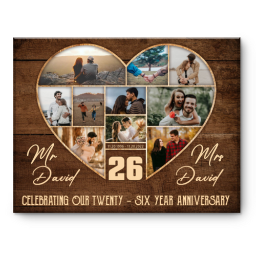26th Wedding Anniversary Present, Gift For 26th Anniversary, Heart Shape Photo Collage