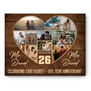 26th Wedding Anniversary Present, Gift For 26th Anniversary, Heart Shape Photo Collage