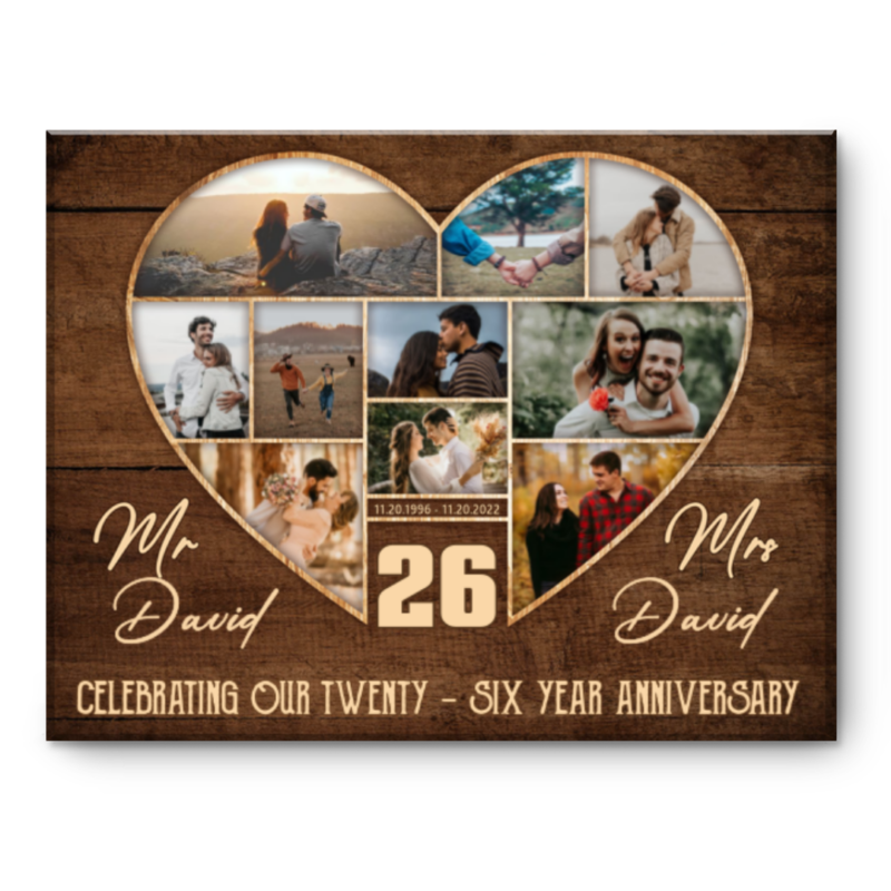 26th Wedding Anniversary Present, Gift For 26th Anniversary, Heart Shape Photo Collage