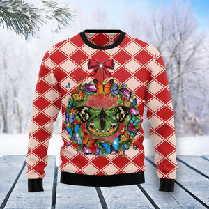 Butterfly Wreath Christmas Ugly Christmas Sweater 