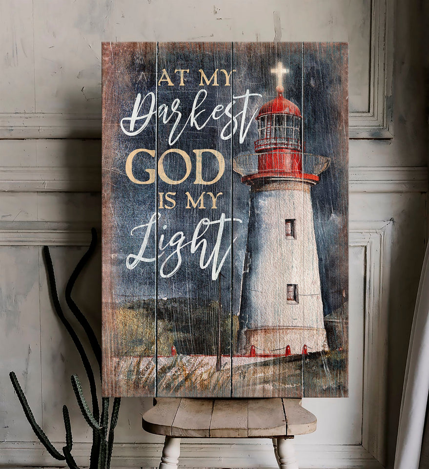 At My Darkest God Is My Light Lighthouse Cross - Matte Canvas